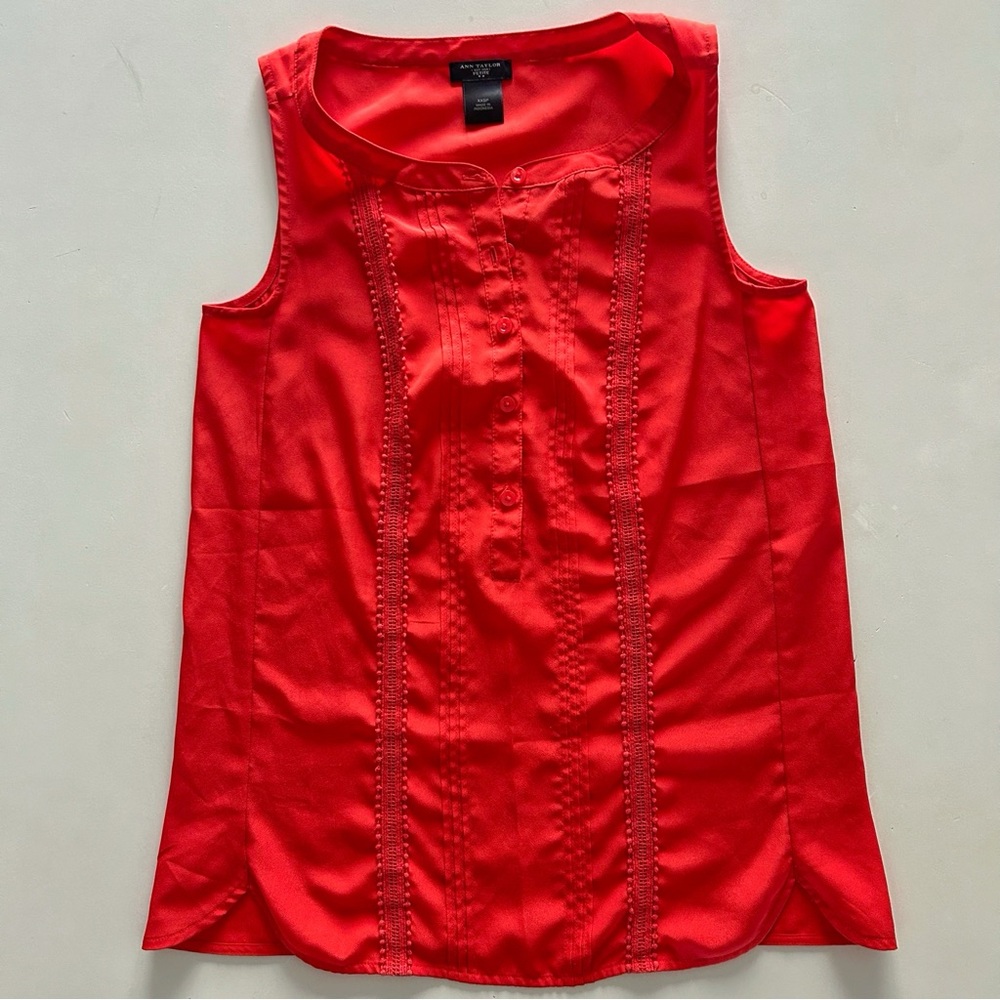 Ann Taylor Vibrant Orange Lace Sleeveless Blouse Spring Trend XXSP/XS-S